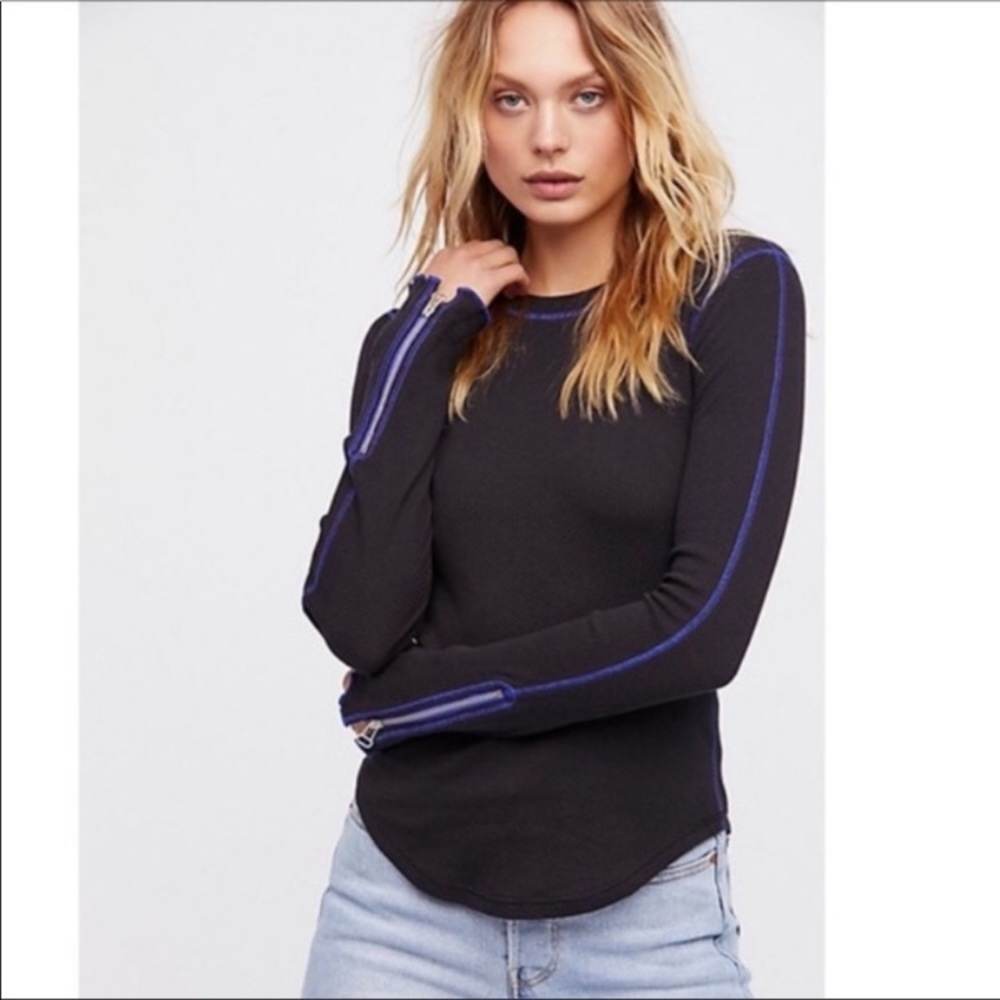 Free People NWOT navy long sleeve thermal top